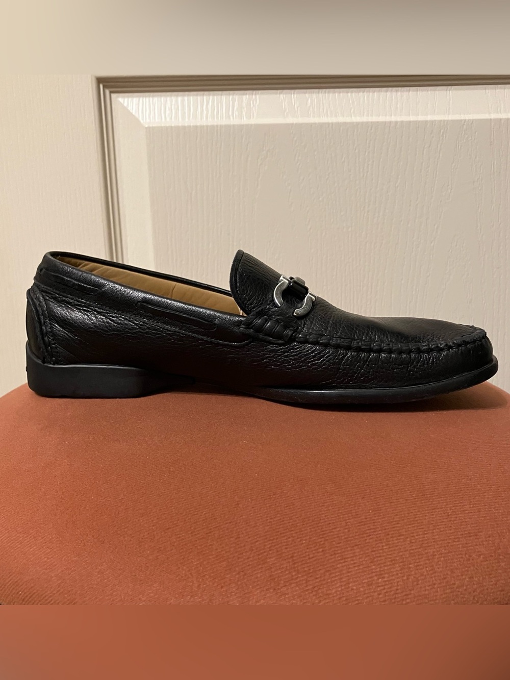 Salvatore Ferragamo GANCINI Loafers TEXTURED LEATHER Black -Sz 7 D Made in Italy - Picture 8 of 16